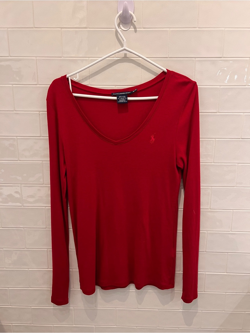 Ralph Lauren Women's Red V-Neck Long Sleeve Top